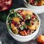 Get the best of fall with this Harvest Farro Salad with Roasted Butternut Squash and a Pomegranate Molasses Dressing. A seasonal favorite full of nutrition and delicious flavors for a side dish or main! #salad #farro #grainsalad